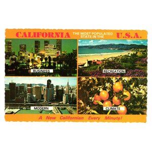 California Vintage Postcard 1962 Most Populated State Views Business Recreation